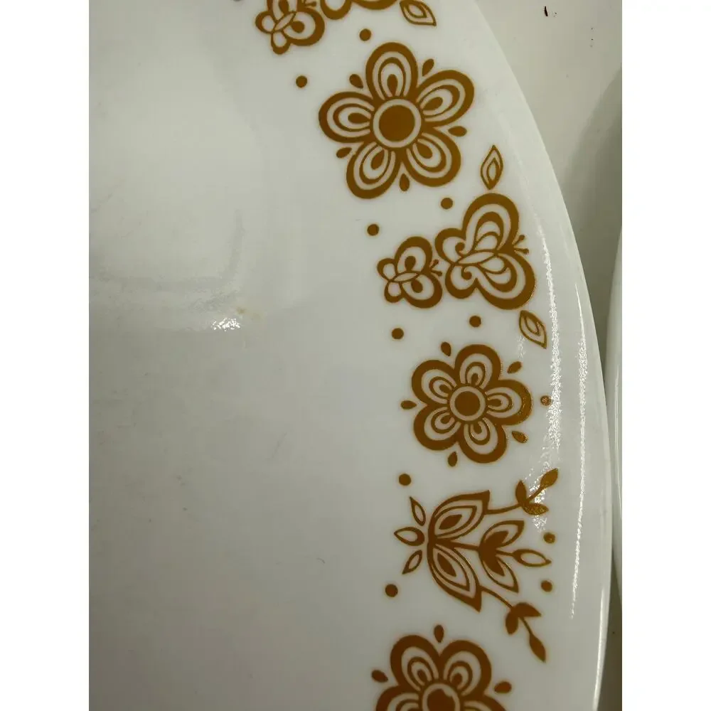 Corelle Butterfly Gold Dinner Plates Set 4 10 Inch Retro Floral MCM Vintage